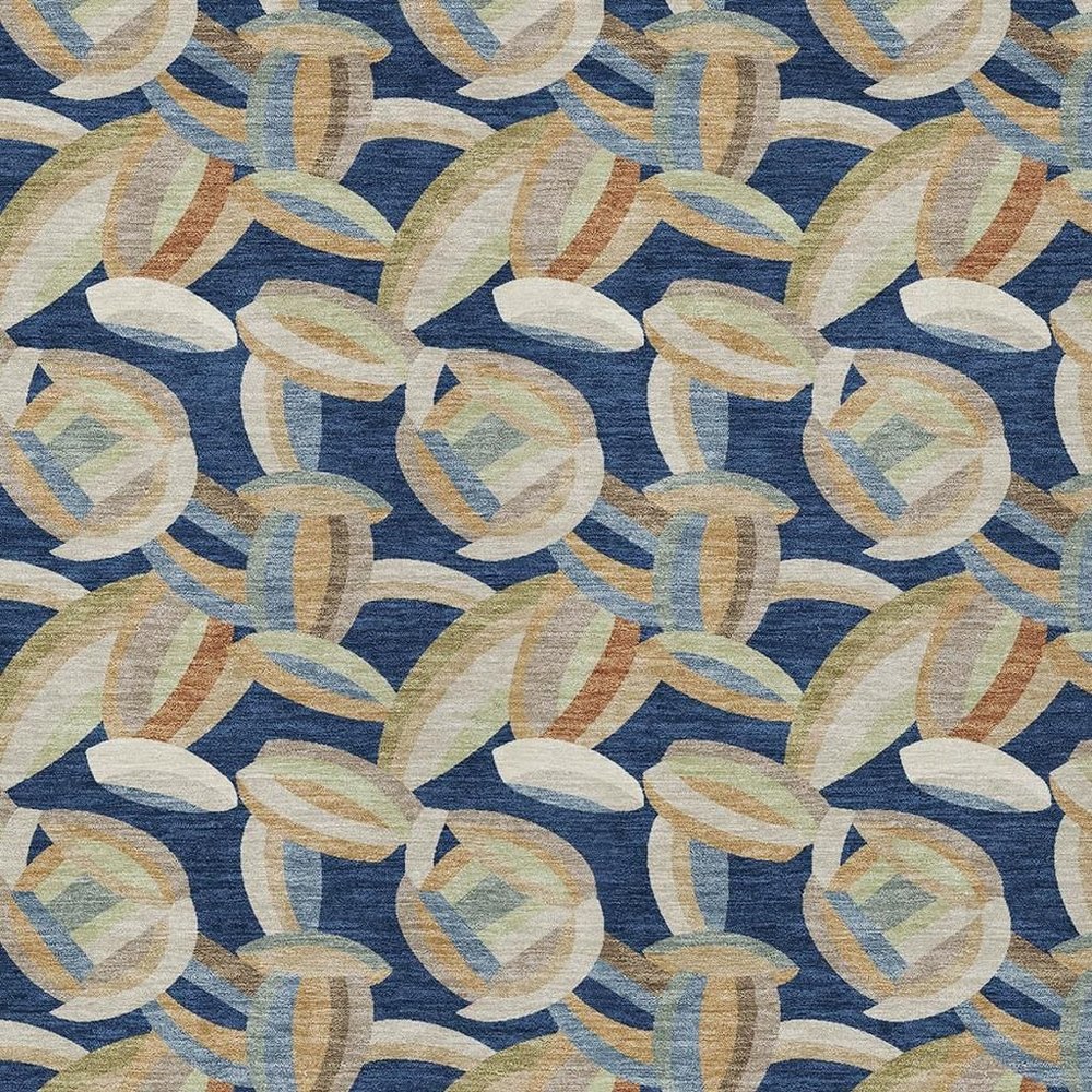 3' X 5' Navy Blue And Ivory Abstract Washable Indoor Outdoor Area Rug HomeRoots