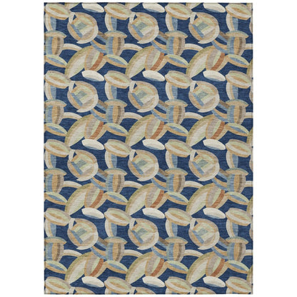 5' X 8' Navy Blue And Ivory Abstract Washable Indoor Outdoor Area Rug HomeRoots