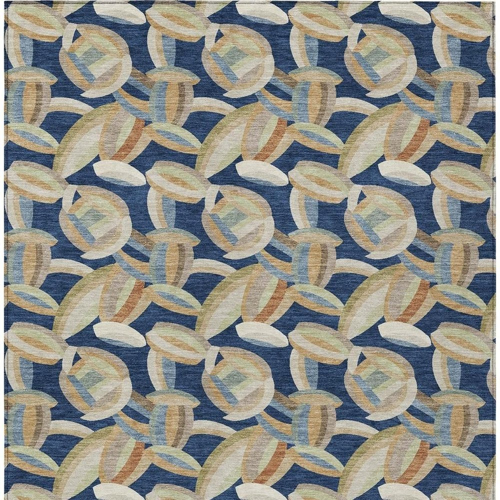 5' X 8' Navy Blue And Ivory Abstract Washable Indoor Outdoor Area Rug HomeRoots