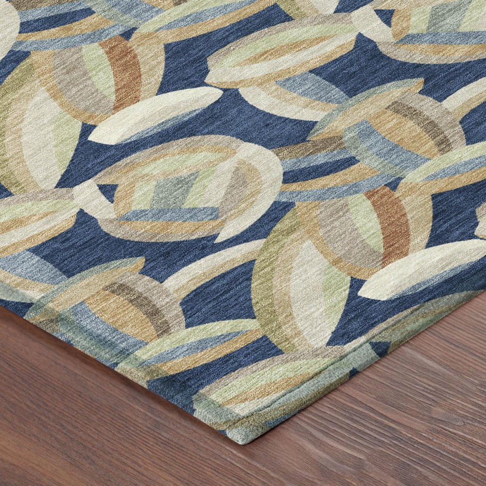 8' Navy Blue And Ivory Round Abstract Washable Indoor Outdoor Area Rug HomeRoots