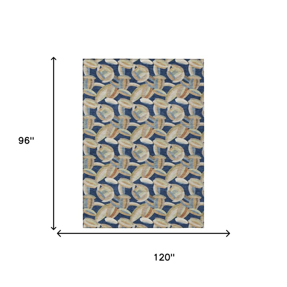 8' X 10' Navy Blue And Ivory Abstract Washable Indoor Outdoor Area Rug HomeRoots