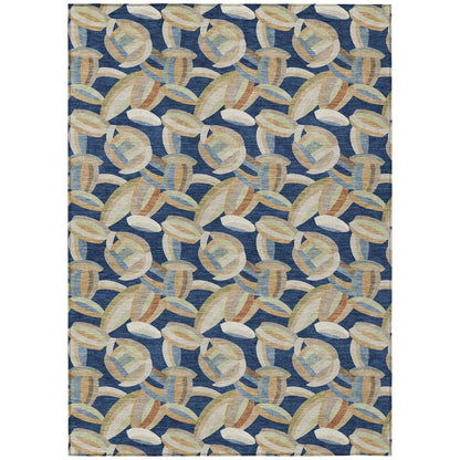 8' X 10' Navy Blue And Ivory Abstract Washable Indoor Outdoor Area Rug HomeRoots