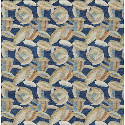 8' X 10' Navy Blue And Ivory Abstract Washable Indoor Outdoor Area Rug HomeRoots