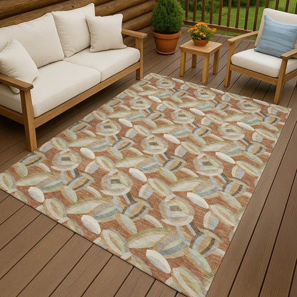 3' X 5' Orange And Brown Abstract Washable Indoor Outdoor Area Rug