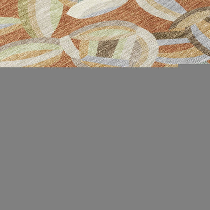 3' X 5' Orange And Brown Abstract Washable Indoor Outdoor Area Rug