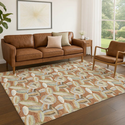 3' X 5' Orange And Brown Abstract Washable Indoor Outdoor Area Rug