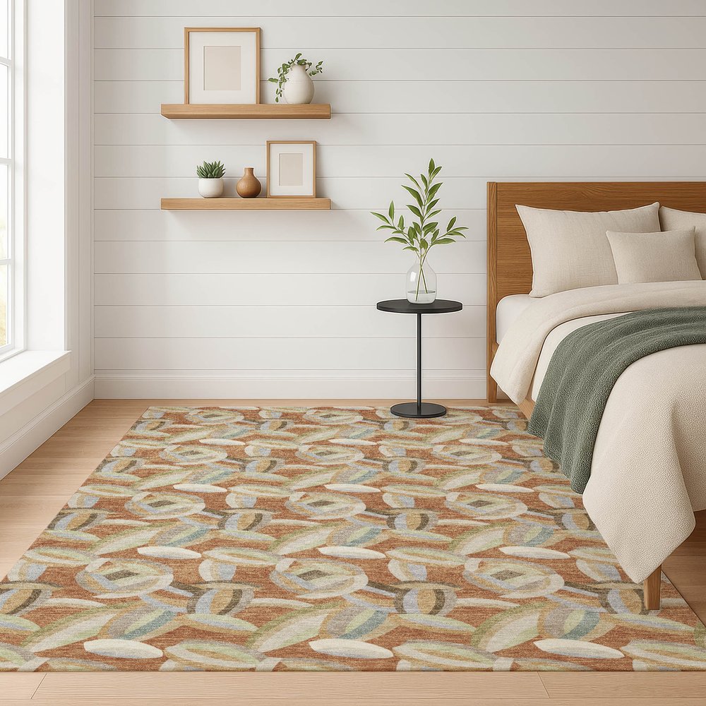 3' X 5' Orange And Brown Abstract Washable Indoor Outdoor Area Rug