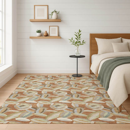 3' X 5' Orange And Brown Abstract Washable Indoor Outdoor Area Rug