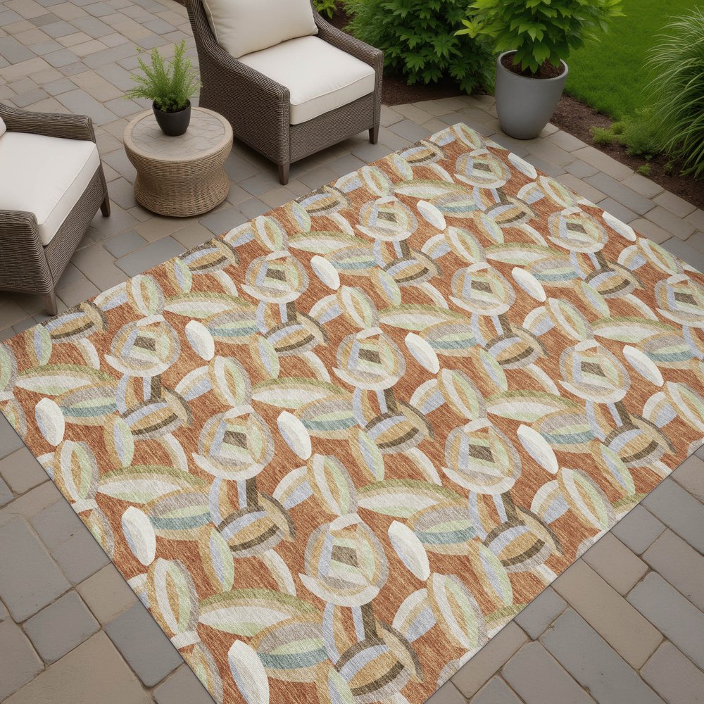 3' X 5' Orange And Brown Abstract Washable Indoor Outdoor Area Rug
