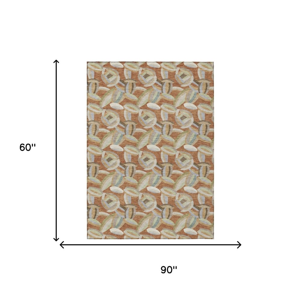 5' X 8' Orange And Brown Abstract Washable Indoor Outdoor Area Rug HomeRoots