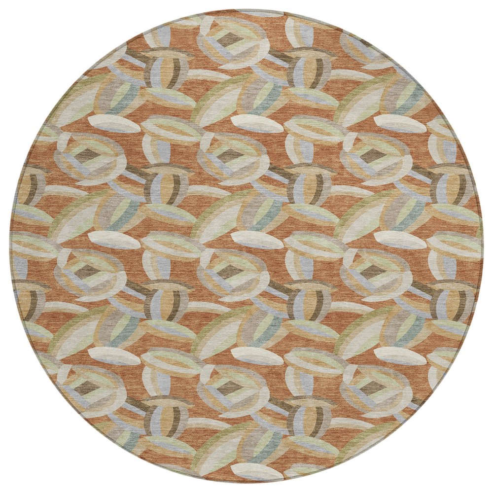 8' Orange And Brown Round Abstract Washable Indoor Outdoor Area Rug HomeRoots