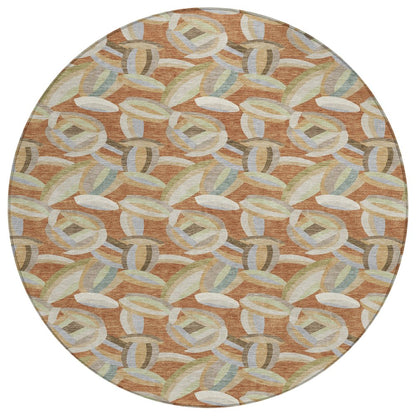 8' Orange And Brown Round Abstract Washable Indoor Outdoor Area Rug HomeRoots