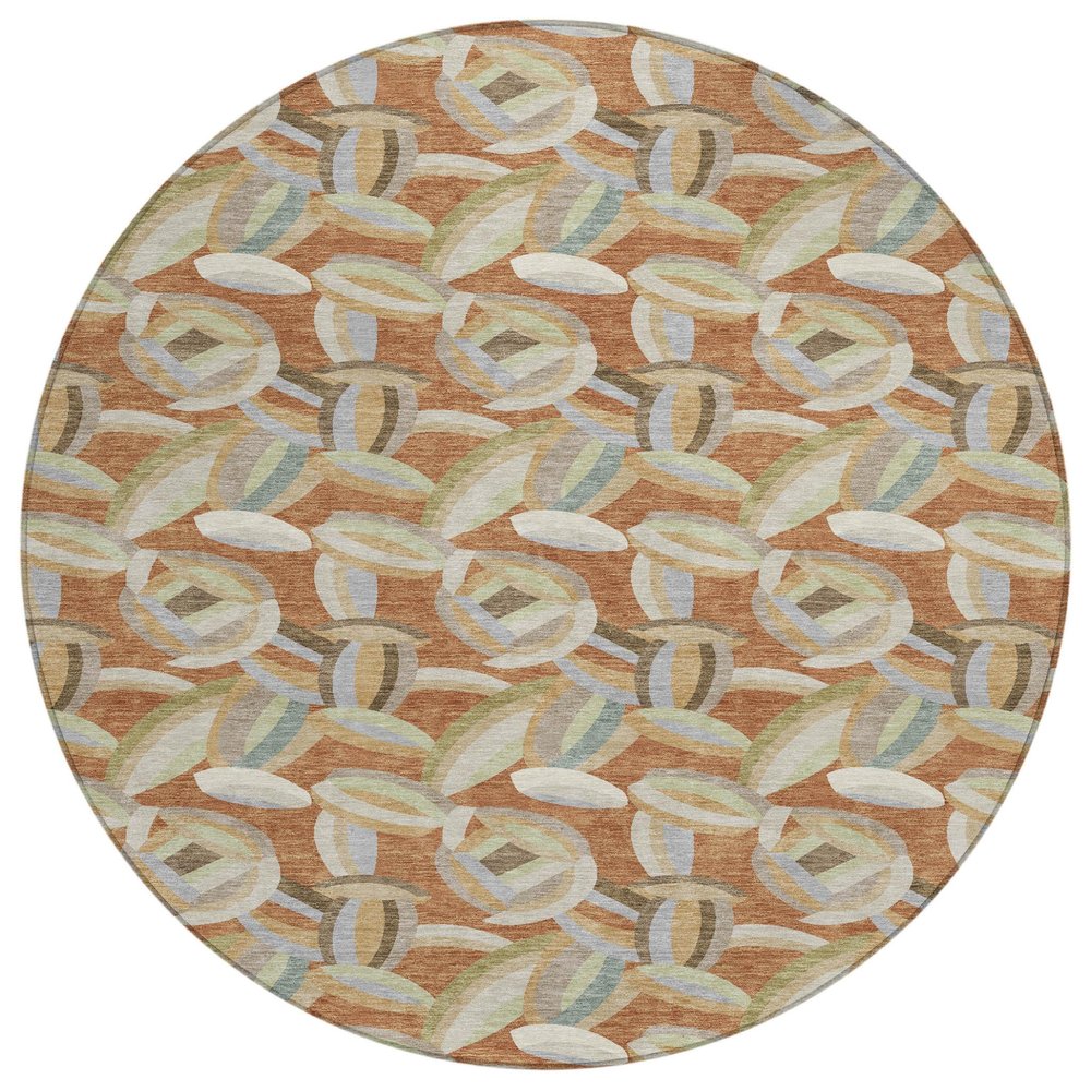 8' Orange And Brown Round Abstract Washable Indoor Outdoor Area Rug HomeRoots