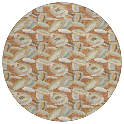 8' Orange And Brown Round Abstract Washable Indoor Outdoor Area Rug HomeRoots