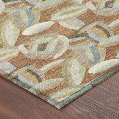 8' Orange And Brown Round Abstract Washable Indoor Outdoor Area Rug HomeRoots