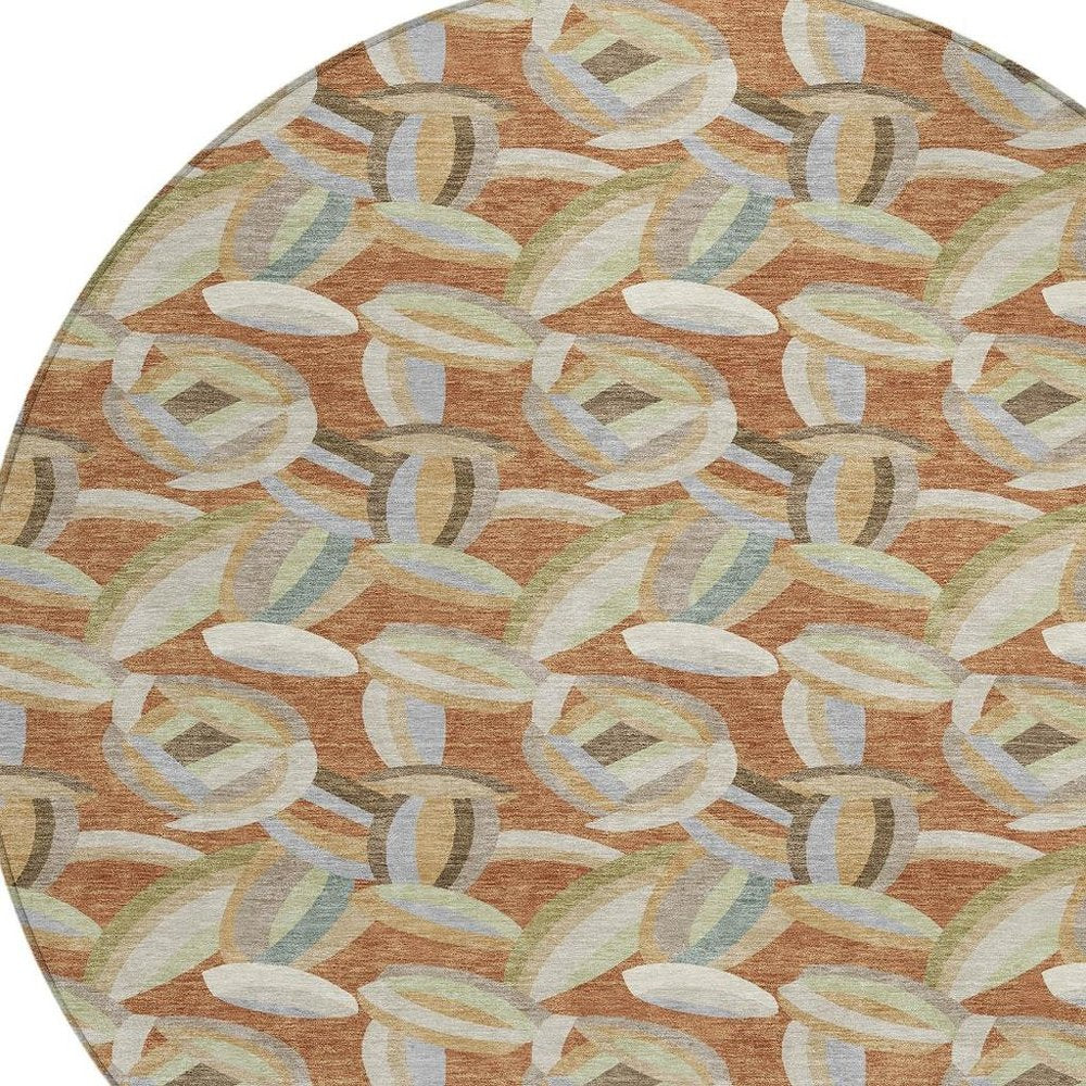 8' Orange And Brown Round Abstract Washable Indoor Outdoor Area Rug HomeRoots