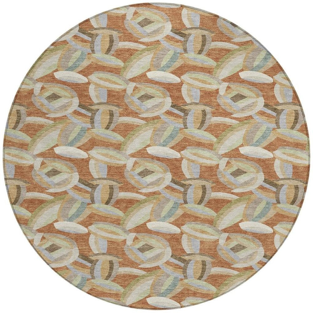 8' Orange And Brown Round Abstract Washable Indoor Outdoor Area Rug HomeRoots