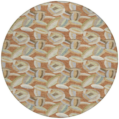 8' Orange And Brown Round Abstract Washable Indoor Outdoor Area Rug HomeRoots