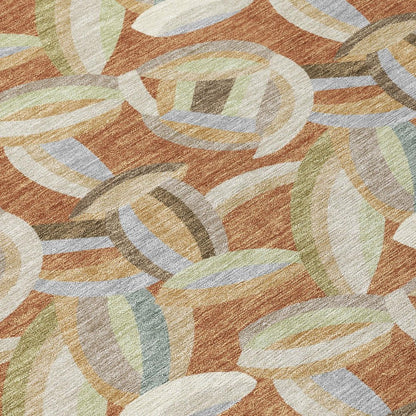 8' Orange And Brown Round Abstract Washable Indoor Outdoor Area Rug HomeRoots