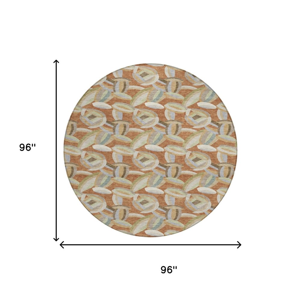 8' Orange And Brown Round Abstract Washable Indoor Outdoor Area Rug HomeRoots