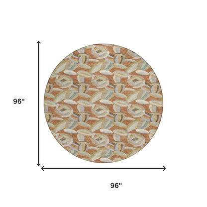 8' Orange And Brown Round Abstract Washable Indoor Outdoor Area Rug HomeRoots