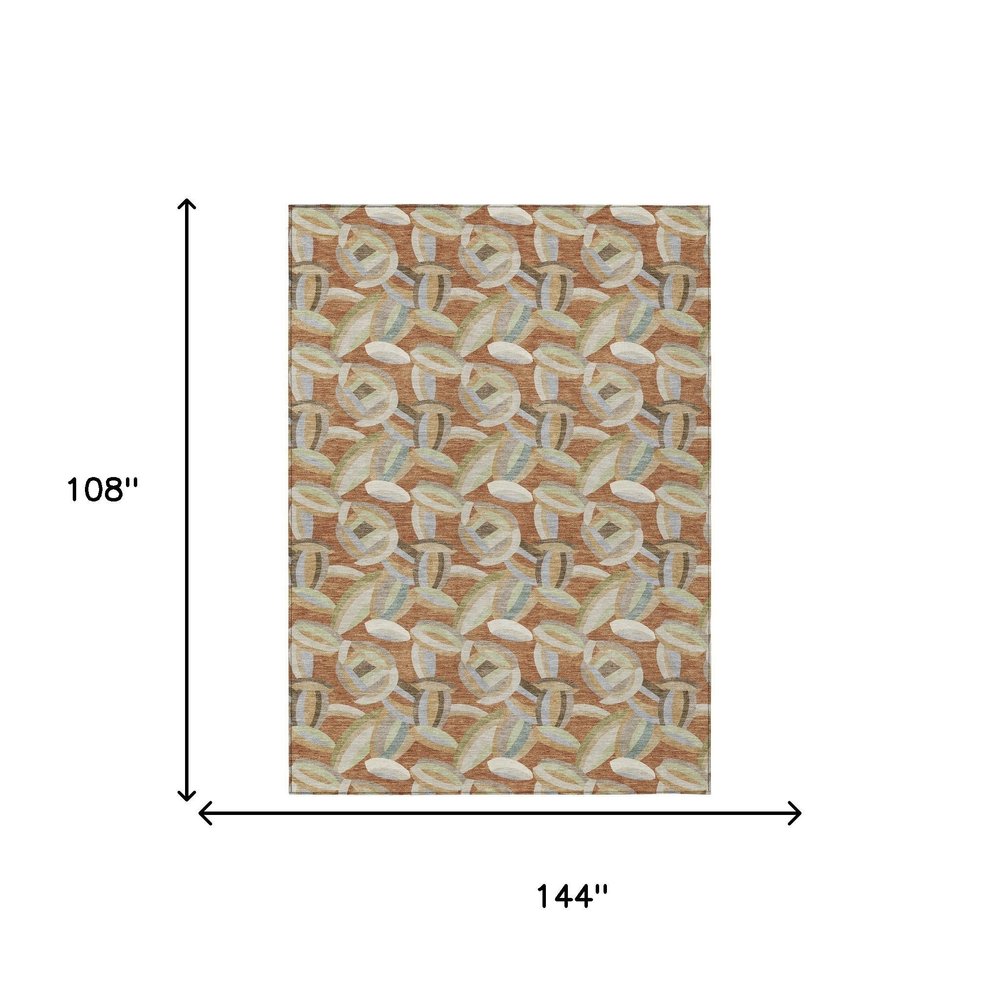 9' X 12' Orange And Brown Abstract Washable Indoor Outdoor Area Rug HomeRoots