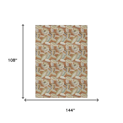 9' X 12' Orange And Brown Abstract Washable Indoor Outdoor Area Rug HomeRoots