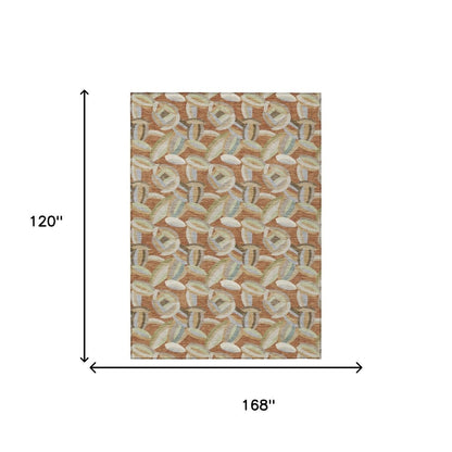 10' X 14' Orange And Brown Abstract Washable Indoor Outdoor Area Rug HomeRoots