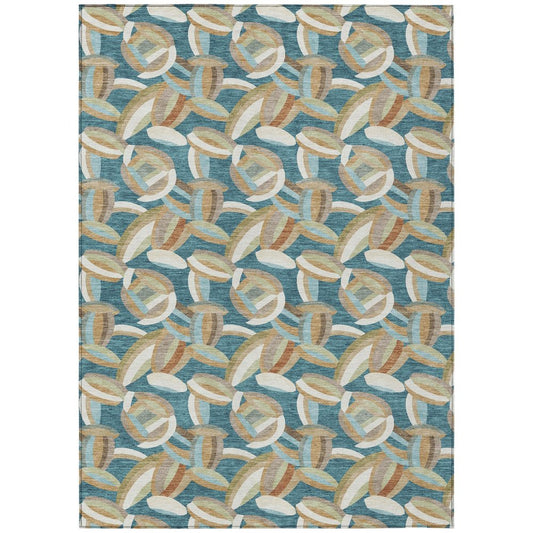 3' X 5' Teal Blue And Orange Abstract Washable Indoor Outdoor Area Rug HomeRoots