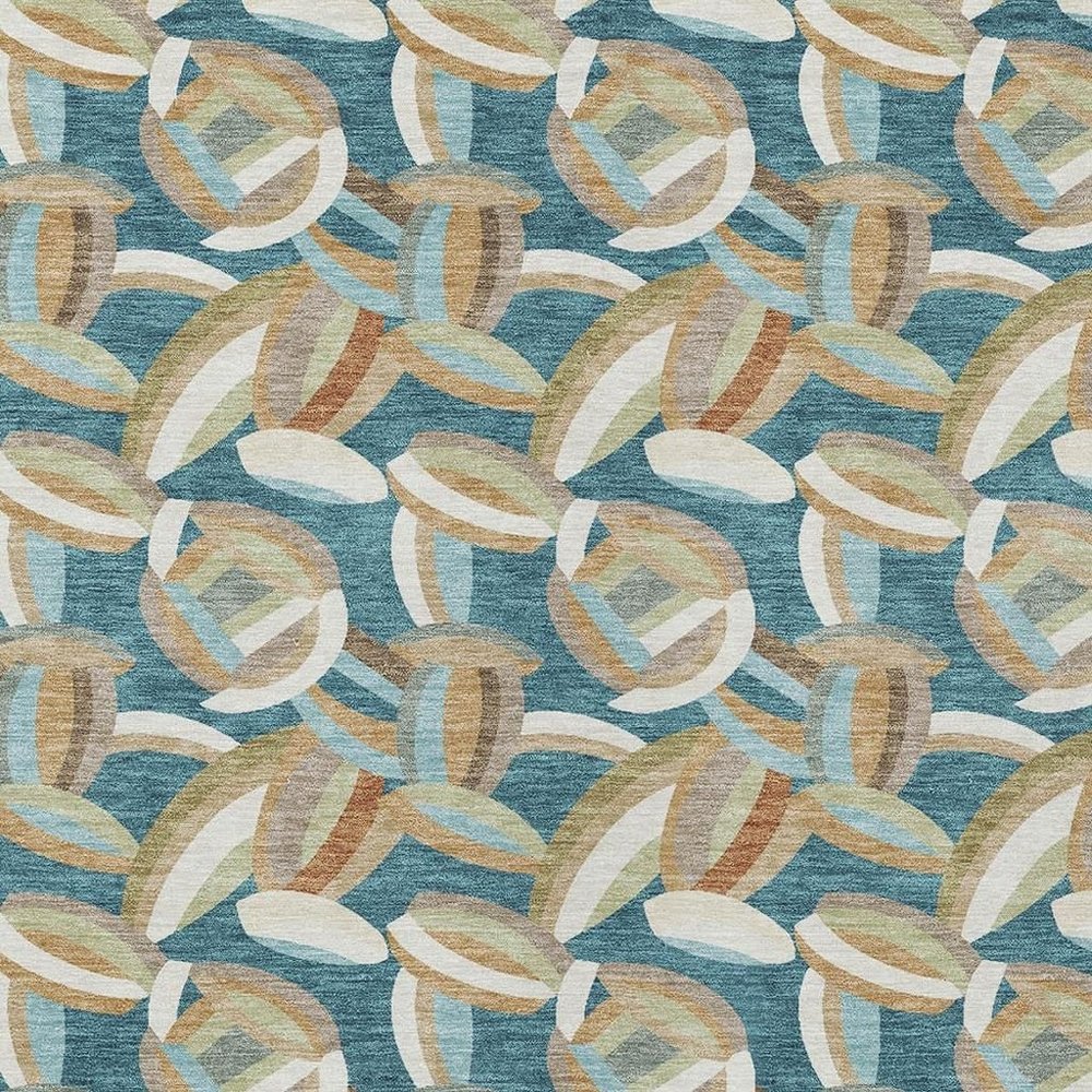 3' X 5' Teal Blue And Orange Abstract Washable Indoor Outdoor Area Rug HomeRoots