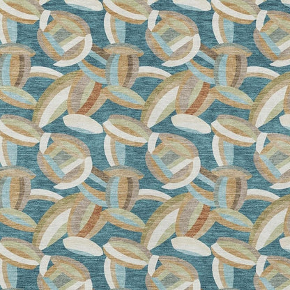 3' X 5' Teal Blue And Orange Abstract Washable Indoor Outdoor Area Rug HomeRoots