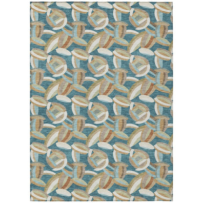 5' X 8' Teal Blue And Orange Abstract Washable Indoor Outdoor Area Rug HomeRoots