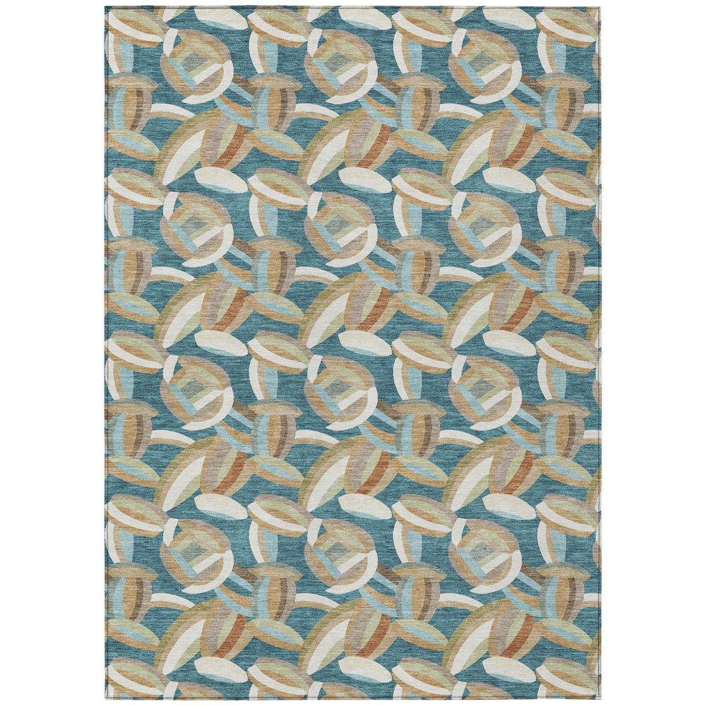 5' X 8' Teal Blue And Orange Abstract Washable Indoor Outdoor Area Rug HomeRoots