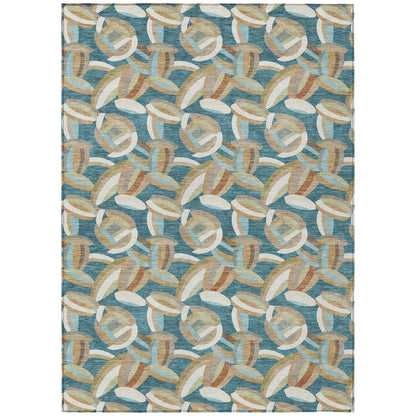 5' X 8' Teal Blue And Orange Abstract Washable Indoor Outdoor Area Rug HomeRoots