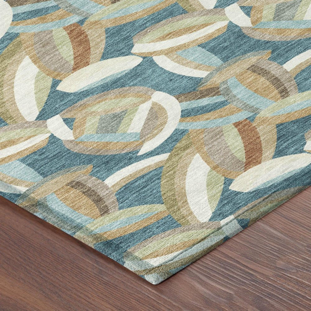 5' X 8' Teal Blue And Orange Abstract Washable Indoor Outdoor Area Rug HomeRoots