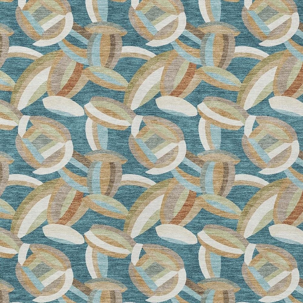 5' X 8' Teal Blue And Orange Abstract Washable Indoor Outdoor Area Rug HomeRoots