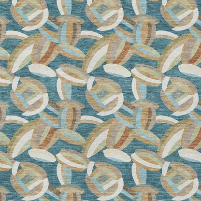 5' X 8' Teal Blue And Orange Abstract Washable Indoor Outdoor Area Rug HomeRoots