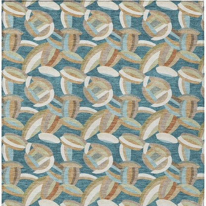 5' X 8' Teal Blue And Orange Abstract Washable Indoor Outdoor Area Rug HomeRoots