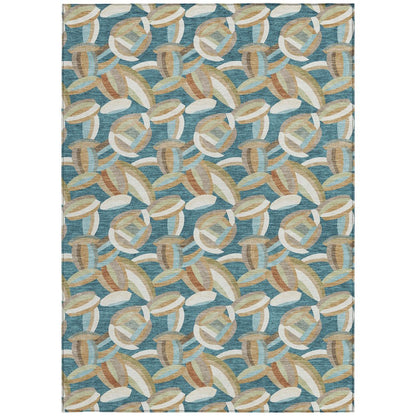 8' X 10' Teal Blue And Orange Abstract Washable Indoor Outdoor Area Rug HomeRoots