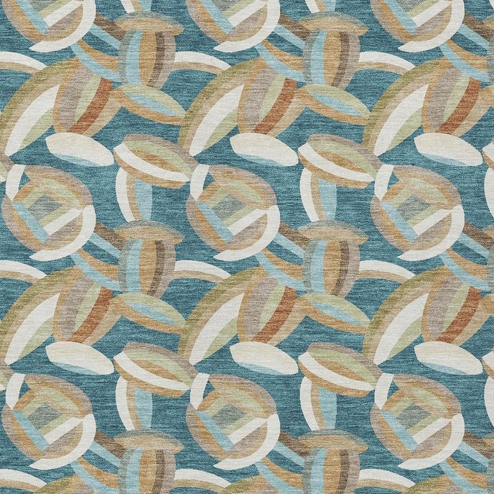 9' X 12' Teal Blue And Orange Abstract Washable Indoor Outdoor Area Rug HomeRoots