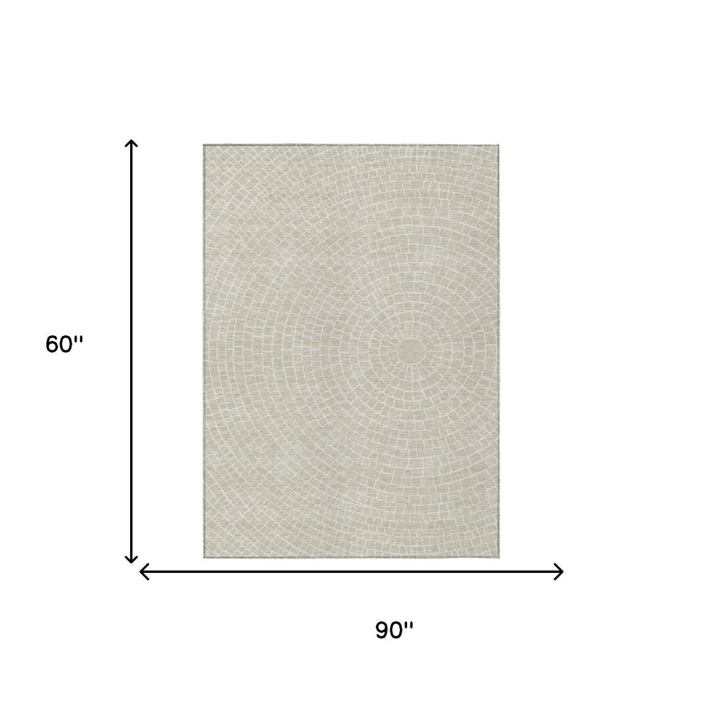 5' X 8' Beige And Ivory Geometric Washable Indoor Outdoor Area Rug HomeRoots