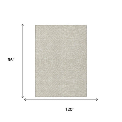 8' X 10' Beige And Ivory Geometric Washable Indoor Outdoor Area Rug HomeRoots