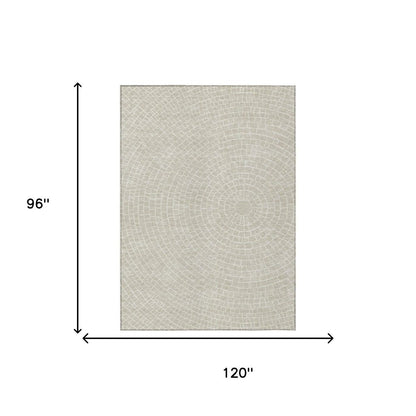 8' X 10' Beige And Ivory Geometric Washable Indoor Outdoor Area Rug