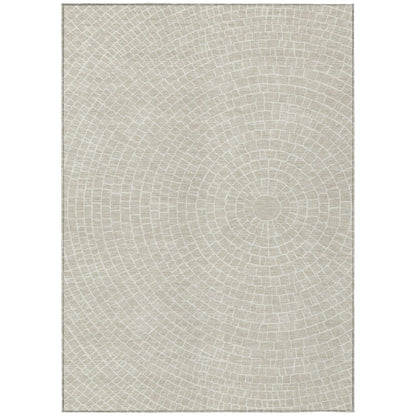 8' X 10' Beige And Ivory Geometric Washable Indoor Outdoor Area Rug