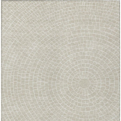8' X 10' Beige And Ivory Geometric Washable Indoor Outdoor Area Rug