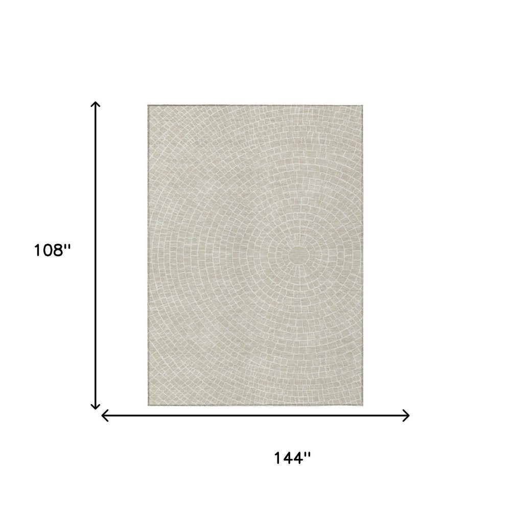9' X 12' Beige And Ivory Geometric Washable Indoor Outdoor Area Rug HomeRoots