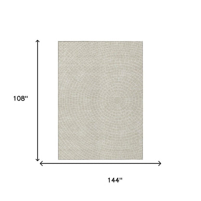 9' X 12' Beige And Ivory Geometric Washable Indoor Outdoor Area Rug HomeRoots