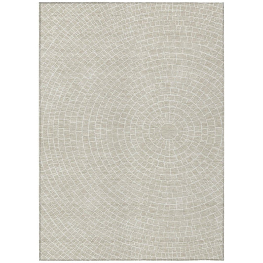 9' X 12' Beige And Ivory Geometric Washable Indoor Outdoor Area Rug