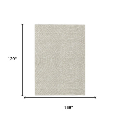 10' X 14' Beige And Ivory Geometric Washable Indoor Outdoor Area Rug HomeRoots