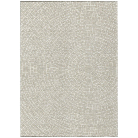 10' X 14' Beige And Ivory Geometric Washable Indoor Outdoor Area Rug HomeRoots